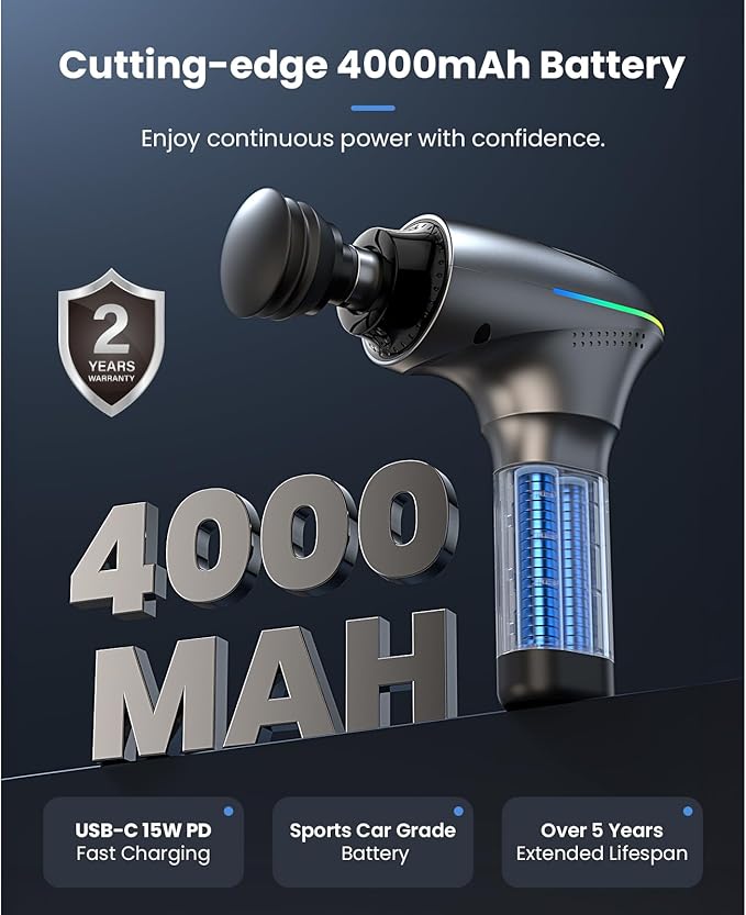 BOB AND BRAD A2 Ultra Massage Gun with Red Light Infrared Heat Head, FSA Eligible/HSA Eligible, Pro Percussion Massage Gun Deep Tissue for Fast Pain Relief, Handheld Sore Muscle Massager for Back Leg