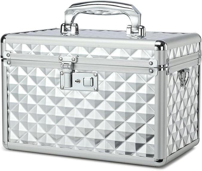 Storage Box with Key Lock, Lockable Medicine Storage Box, Empty First Aid Box, Security Lock Box, Multipurpose Locking Box for Home and Outdoor Use (Silver, Medium)