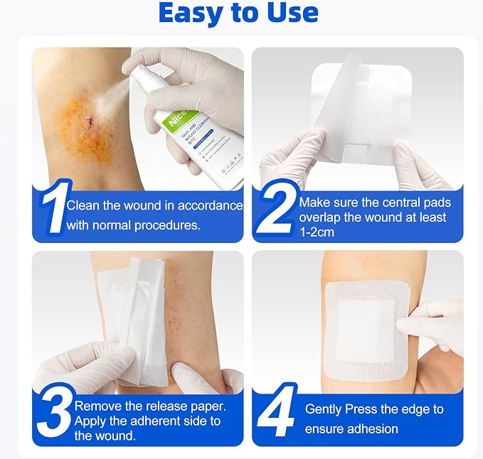 Niceful 50 Count Adhesive Gauze Island Dressing 4" x 4", Water-Resistant Wound Dressing Bandages, Sterile & Absorbent Medical Grade Adhesive Pads, First Aid Pads FSA Eligible