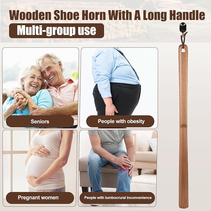 Wooden Shoe Horn Long Handle 15in 29.53in,Fas-Grade Walnut Wood Extra Long Handled Shoehorn For Men Women Seniors