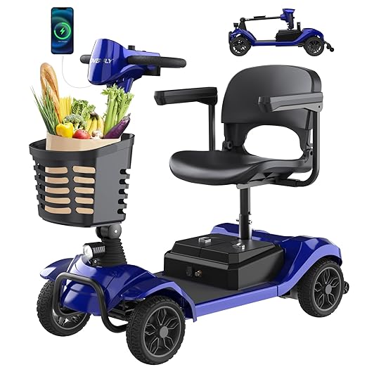 Hoverfly T4 Mobility Scooter for Seniors, Max 12.4-Mile Range & 3.7 mph, 3-Position Seat & Anti-slip Rear Wheel, Removed Battery&Quick Fold Design, Solid 9" Tire&330 lb Capacity, Ease of Assembly Blue
