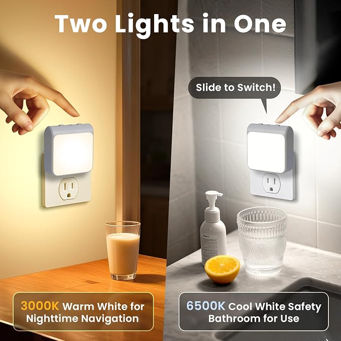 12-Pack Dimmable LED Night Lights Plug into Wall with Dusk to Dawn Sensor, 50lm Plug in Night Light Color & Brightness Adjustable, Auto-On/Off Nightlight for Bedroom, Kitchen, Bathroom, Stairs