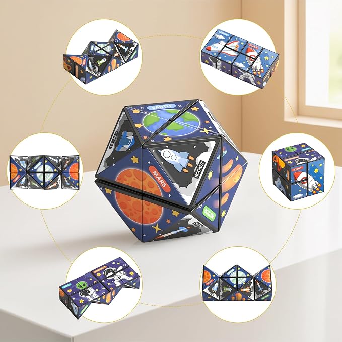 Dementia Prevention Puzzle Cube for Seniors - Brain Boosting Memory Game, Anti-Slip Large Blocks with Easy-Rotate Design for Alzheimer's Care (Space Pattern)