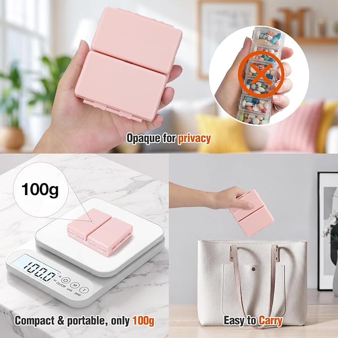 FYY Weekly Pill Organizer 2 Times a Day, Magnetic Travel Pill Box AM PM with Easy Open – 7-Day Daily Pill Case Medicine Organizer for Vitamins,Supplements - Pink