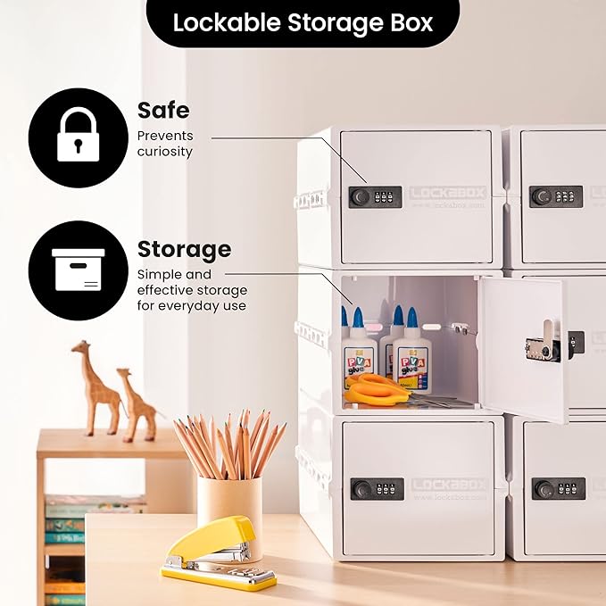 Lockabox One™ | Premium Lock Box | Medium Combination Lock Box For Food, Medicine & Home Safety | External Size 12 x 8 x 6.6 inches (Opal White)