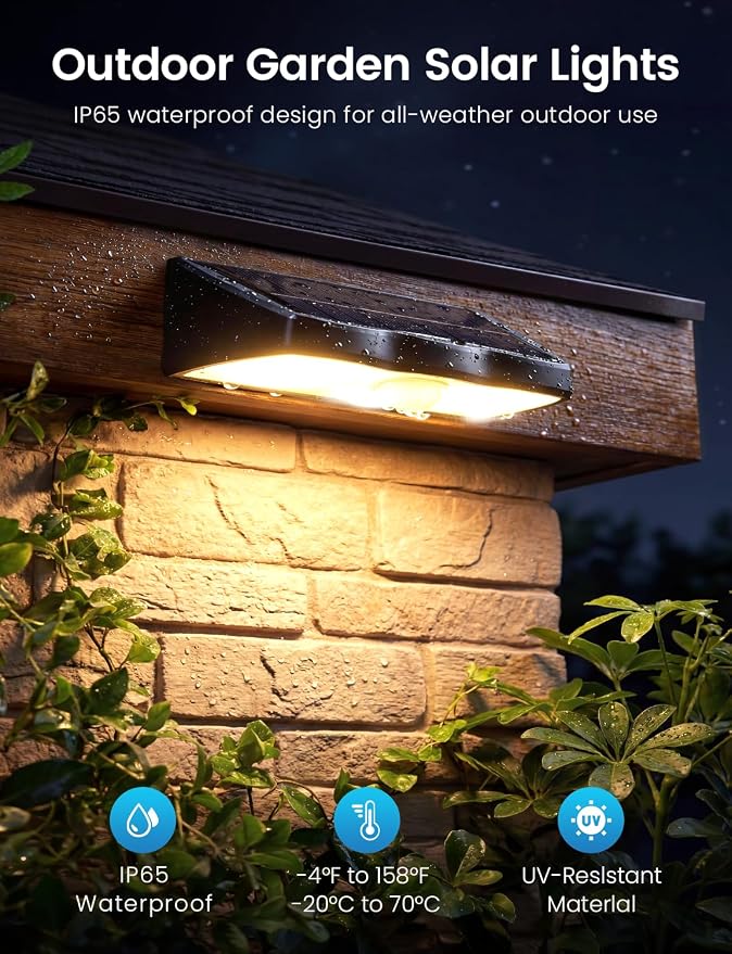Solar Fence Lights Outdoor with Motion Sensor, 6 Pack Warm White Fence Lights Solar Powered 3 Modes IP65 Waterproof Dusk to Dawn Outdoor Lights for Patio Deck Wall Backyard Garden Decorative