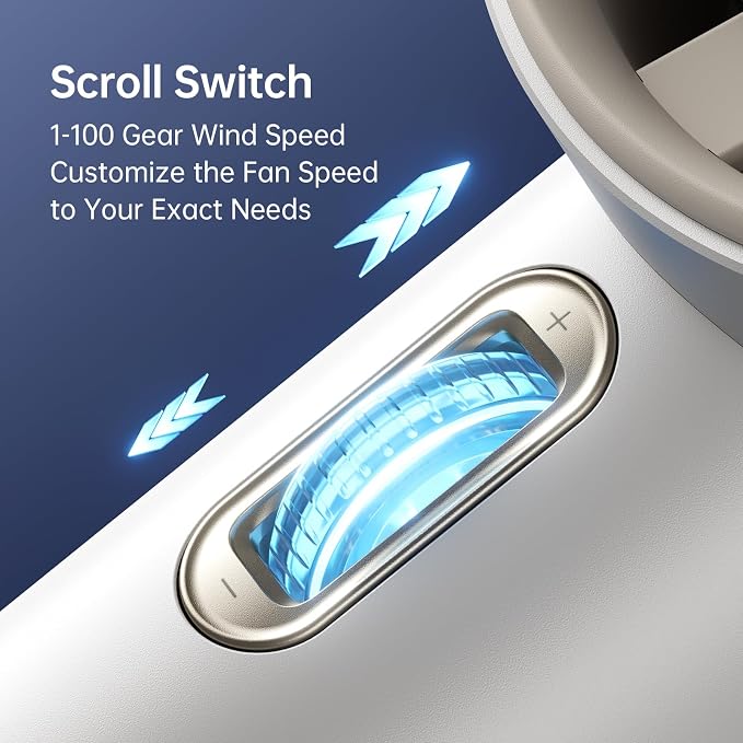 JISULIFE Handheld Fan Pro1S - Next-Gen Airflow: Up to 12H Runtime | Pearlescent ABS-Elegant Strength, 1-100 Speed Scroll Wheel, 3600mAh-Portable Fan for Travel, Gifts for Women Men(Cloud White)