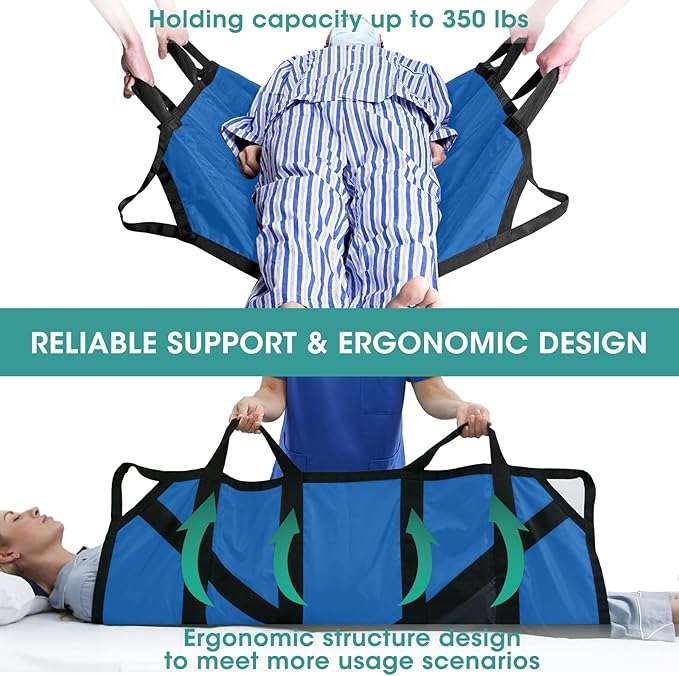 45" x 36" Positioning Bed Pad with Handles Washable Draw Sheets for Hospital Bed Ridden Patient Clothes Waterproof Glide Sheets for Patients Moving Pad for Lifting &Transfer Sheet, Light Blue