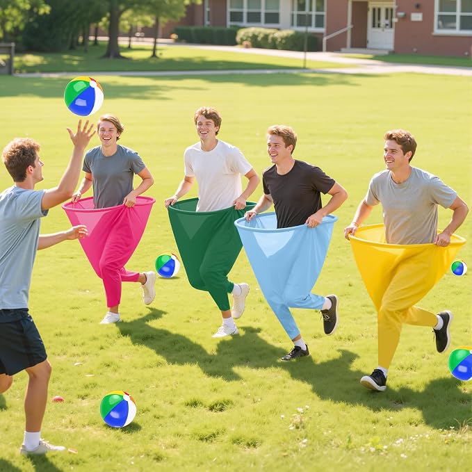ROMANKAS Grandma Pants Outdoor Game 4 PCS Fun Party Game Pants with 16 Bouncy Balls and 1 Air Pump (Random Colors) Granny Pants Outdoor Games for Adults and Family Entertainment Group Activities