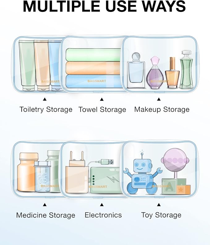 BAGSMART Clear Toiletry Bag, 2 Pack TSA Approved Travel Toiletry bag Carry on Travel Accessories Bag Airport Airline Quart Size Bags Water Repellent Makeup Cosmetic Bag for Women (Blue-2Pcs) | Carry on Travel Accessories Bag, Airport Airline Quart Size...