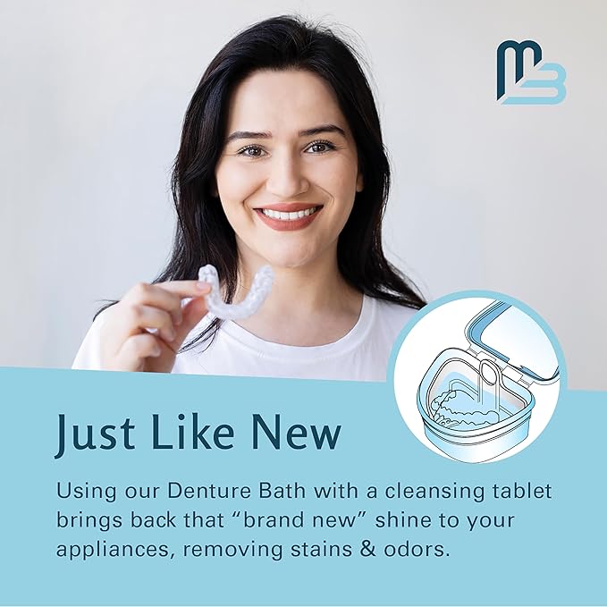 Denture Bath Case and Retainer Case, Denture Bath Cup for Invisalign Retainers Mouthguards Dentures Cleaner Kit with Strainer Spill-Free Portable Retainer Cleaner Case by M3 Naturals (Pack of 2)
