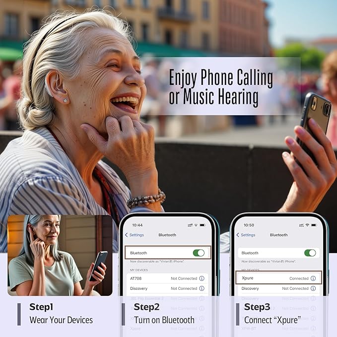 Bluetooth Hearing Aids with Phone Call & Music Streaming, APP Control for Precise Fitting, Rechargeable OTC Hearing Aids for Seniors Adults Men Women, Xpure2.0, White Case