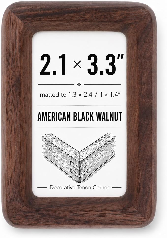 Natural American Black Walnut Wood Picture Frame, 2x3 Inch Small Solid Wooden Photo Frame with Decorative Joinery Corners, Instax Frame / Polaroid Frame / Instax Mini, Tabletop Display for Desk / Shelf, Horizontal / Vertical, Home Decor Holiday Gift ( ...
