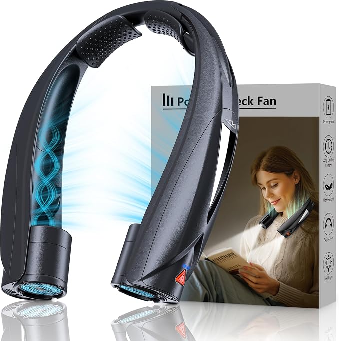 Laimiod Neck Fan - Portable Neck Fan with LED Book Light, 6-20h Long Battery Life, 6 Speeds Adjustable, USB-C Rechargeable, Hands-Free Wearable Fan, Cooling Personal Fan Gifts for Men Women Dad Mom | 6-20 Hours Long Lasting, 6 Adjustable Speeds, Type-C...