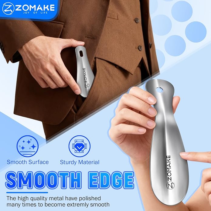 ZOMAKE Metal Shoe Horn, Small Travel Shoehorn for Men Women Kids 7.5''&3.9" | 3 Pack Stainless Steel Portable Shoe Spoon Helper, Compact Travel Size, Built-In Hang Hole, Smooth Rounded Curve, Shoe Care