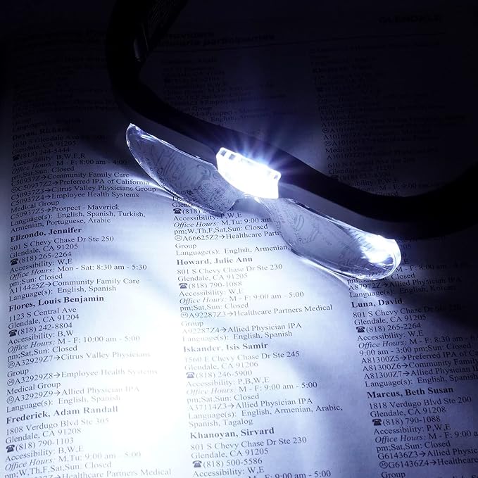 Rechargeable Magnifying Glasses with Light, Hands-Free Headset for Jewelers, Eyelash Extensions, Watch Repair, Cross Stitch, and Close Work
