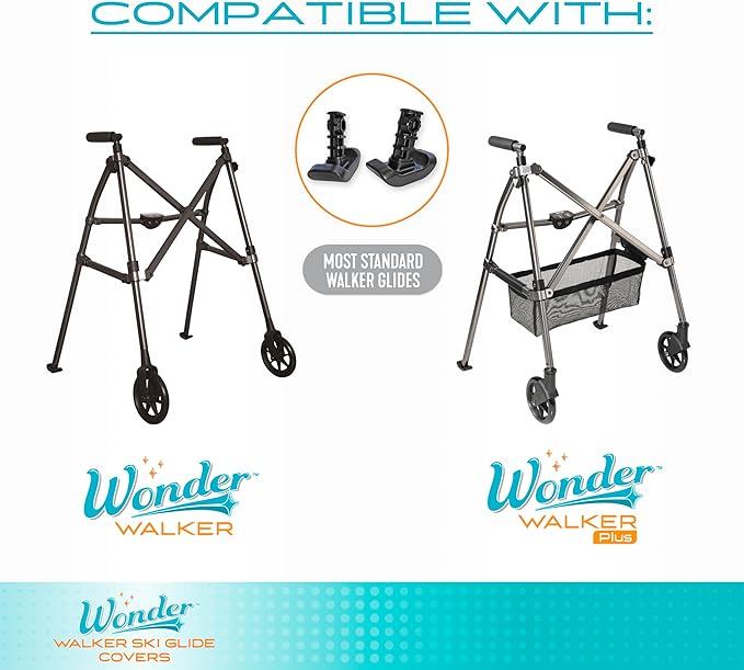 Stander Wonder Walker Ski Glide Sock Covers, Universal Walker Accessories for Standard Walkers, Fabric Floor Protectors for Seniors, Fits Most Walker Ski Glides, Compatible with Stander Wonder Walkers