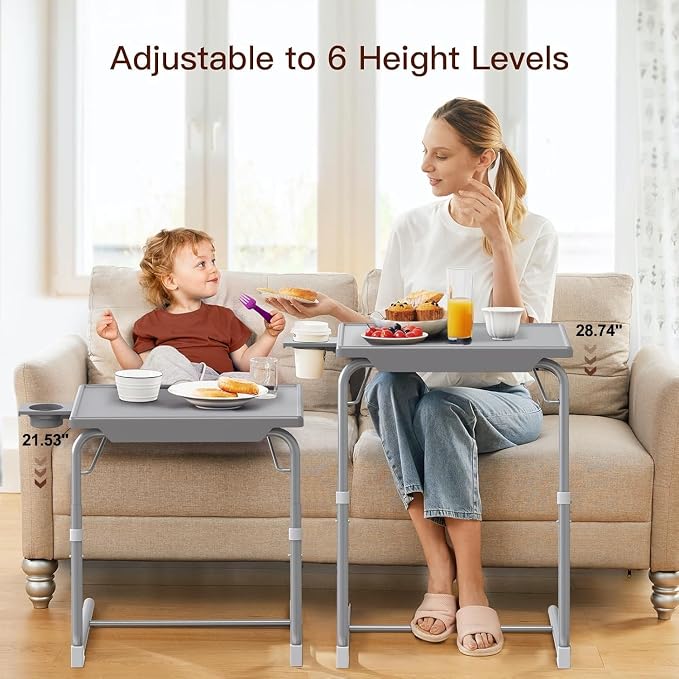 HUANUO Adjustable TV Tray Table - TV Dinner Tray on Bed & Sofa, Comfortable Folding Table with 6 Height & 3 Tilt Angle Adjustments (Gray)