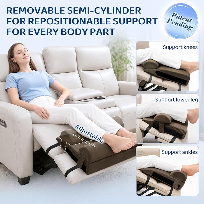 Recliner Foot Rest Cushion with Removable Semi-Cylinder | Customize Support For Every Body Part, Adjustable Recliner Leg Pillow for Recliner&Sofa,2 Reinforced Strap for No Slip,Coffee