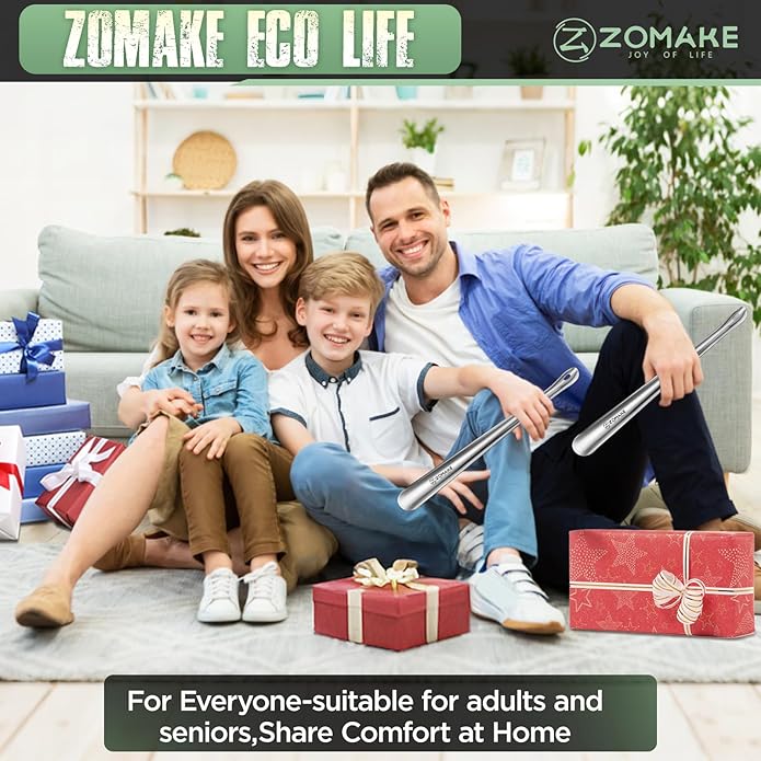 ZOMAKE Metal Shoe Horn Long Handle for Seniors 16.5 Inch,Long Shoehorn Stainless Steel Shoe Spoon Shoe Helper for Men Women