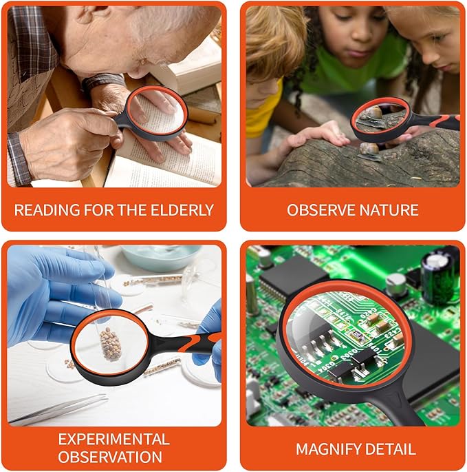 3 Pack Magnifying Glass, 10X 75mm Magnifying Glass with Non-Slip Rubber Handle, Suitable for Reading Newspapers,Suitable for Seniors