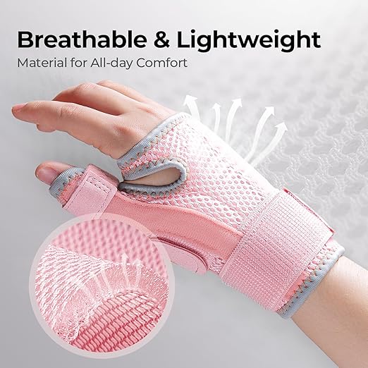 New Upgraded Thumb Splint for Right & Left Hand, Reversible Thumb Brace for Arthritis Pain and Support, Thumb Stabilizer for Sprains, Tendonitis Relief, One Size Fits Any Hand (Pink)
