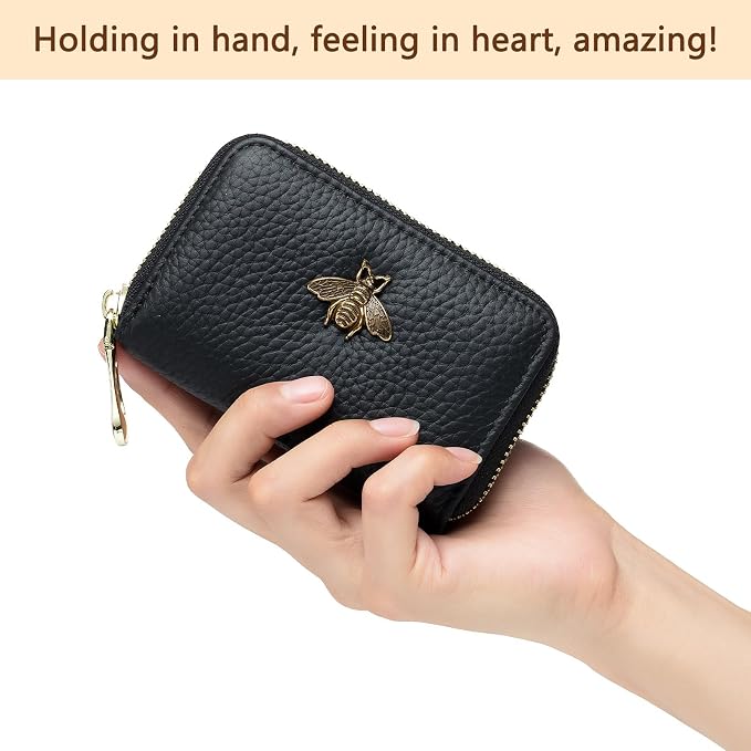 imeetu RFID Credit Card Holder, Small Card Wallet Women, Leather Card Case | Genuine Leather Women's Card & id Cases, Change Coin Purse with Zipper Keychain id Window, 20 Colors & 3 Styles, Daily, Gifts