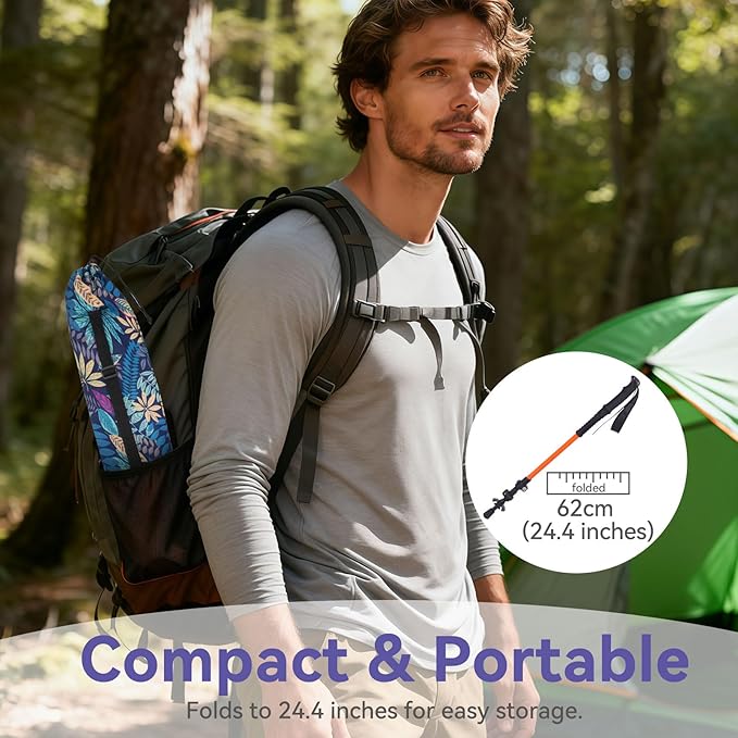 FAMJOAL Telescopic Travel Hiking Trekking Poles, Collapsible Walking Stick with Quick Lock System & Anti-Shock, Ultralight Adjustable Aluminum Hiking Poles with Portable Bag for Adults & Seniors