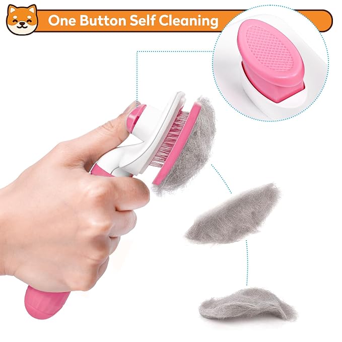 Dog & Cat Brush, Self Cleaning Slicker Brush for Pets Shedding | 1 Click Clean,Lightweight,Massaging Particles,Soft Non-slip Handles,For All Furry Animls