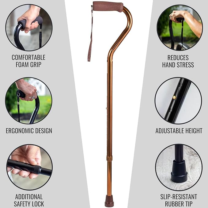 DMI Walking Cane for Adult Men and Women, FSA Eligible, Lightweight and Adjustable, Ergonomic Hand Grip and Wrist Strap
