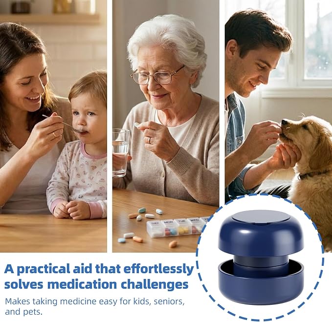 Pill Cutter Splitter for Small and Tiny Pills, 2-in-1 Mini Pill Crusher Grinder, Precise Cutting for Pills Vitamins, Portable for Travel & Pet (Blue)