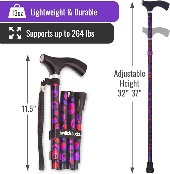 Switch Sticks Walking Cane for Men or Women, Foldable and Adjustable from 32-37 Inches, FSA and HSA Eligible