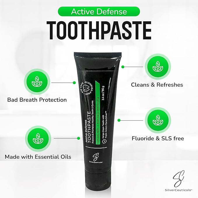 Colloidal Silver Toothpaste - Refresh Mint - Remineralize Tooth Enamel - SLS & Fluoride Free Cavity Protection - Gum Health - Bad Breathe - Gingivitis - Coral Calcium & Xylitol - 3.4oz - Pack of 2