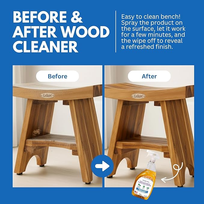EcoDecors Serenity Teak Shower Bench – 18 Inch, Natural Finish + Loveable 24 oz Teak Oil + Loveable 32 oz Teak Cleaner + Loveable 16 oz Protexion Sealer