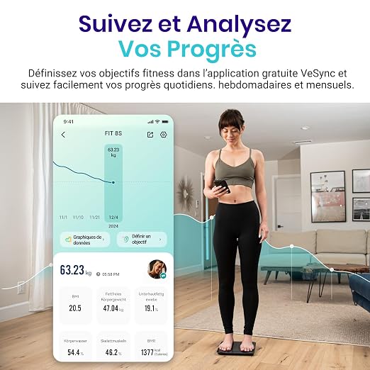 Etekcity Scales for People - Digital Personal Scales with Body Fat and Muscle Mass - 180 kg Body Fat Scale - Fitness Scale - 13 Body Values - Body Fat/BMI/Muscle Mass/Protein/BMR - Black