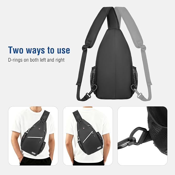 MOSISO Small Sling Bag for Men, Crossbody Shoulder Chest Daypack Bag | Sling Backpack for Casual Travel Hiking
