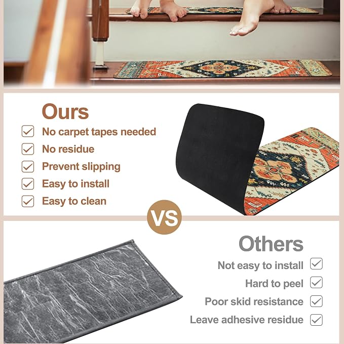 OJIA Stair Treads Non-Slip Matching Mat for Wooden Steps 31"x31" Stair Rugs | Square Capet Stair Treads Rubber Backing Stair Runner Anti-Slip Stair Landing Mat Stair Mats Carpet for Stairs
