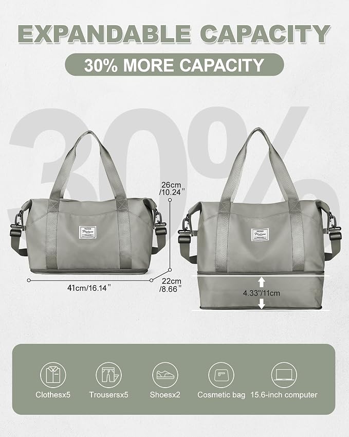 Travel Duffel Bag, Sports Tote Gym Bag, Shoulder Weekender Overnight Bag for Women