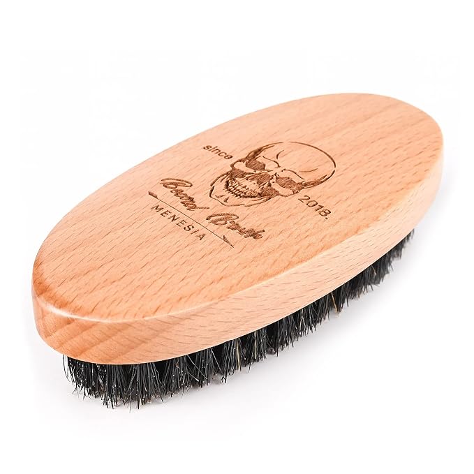 Soft Boar Bristle Beard Brush for Men | Soft & Smoothing Boar Bristles, Skull Print, Small Pocket Travel Size
