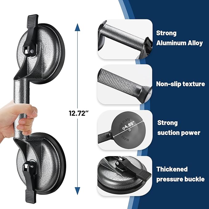 SPECILITE Grab Bars for Bathtubs and Showers 2 Pack Strong Suction Grab Bar, 12 Inch Heavy Duty Shower Handle for Seniors and Elderly, Bathroom Safety Grip Removable No Drilling Waterproof Black