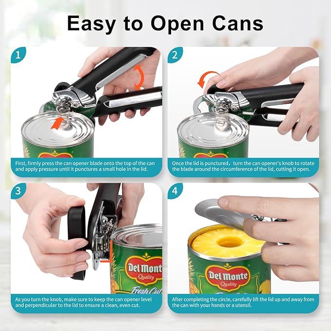 Ultrean Manual Bottle Opener Can Opener [2025 Upgraded], Heavy-Duty Stainless Steel Manual Handheld Can Opener with Smooth Edge, Ergonomic Handles,Rust Proof,Oversized Easy Turn Knob,Christmas gifts