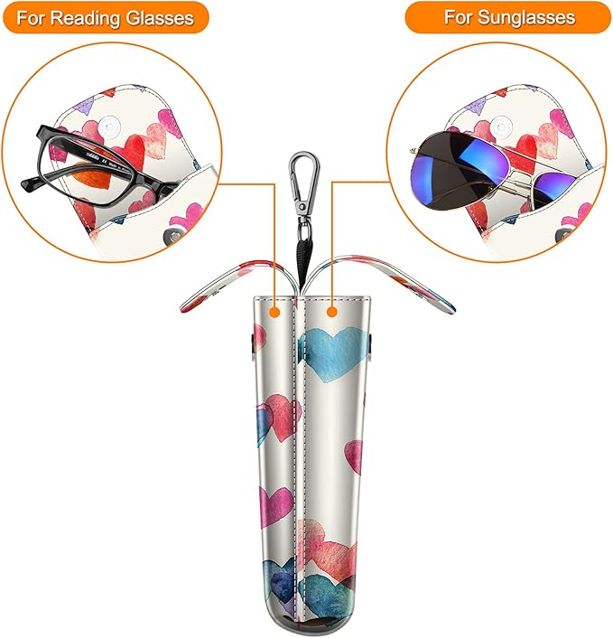 FINTIE Double Glasses Case with Carabiner Hook, Portable Vegan Leather Eyeglass Case Anti-scratch Sunglasses Pouch