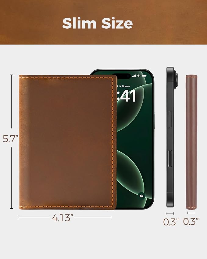 Passport Holder for Travel, Genuine Leather Passport Wallet Cover Case with Airtag Slot, RFID Blocking, for Women Men, Travel Essentials Gift, Brown