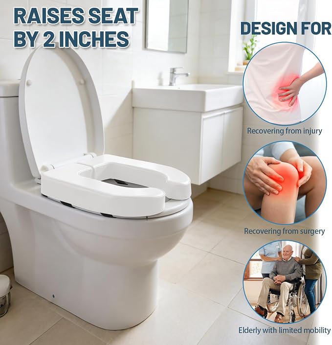 2 Inch Toilet Seat Cushion Riser Elevated for Seniors & Handicap, White