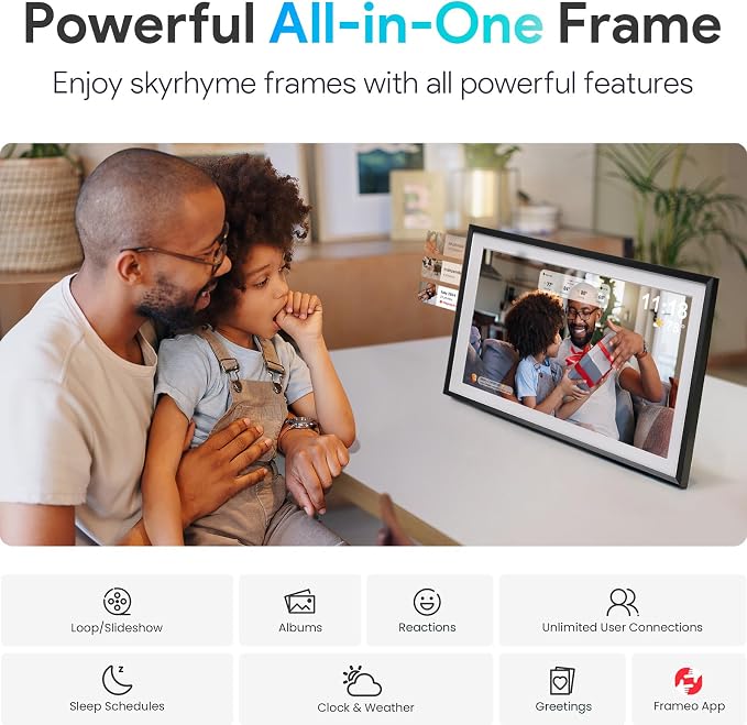 Skyrhyme 15.6'' Digital Picture Frame with 1920x1080 IPS Touch Screen, 32GB Frameo WiFi Digital Photo Frame, Share Photos/Videos and Send Best Wishes via Free App