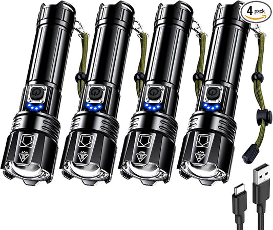 AKNEAR Flashlight Rechargeable high lumens Super Bright (Standard Display, 4 Pack)