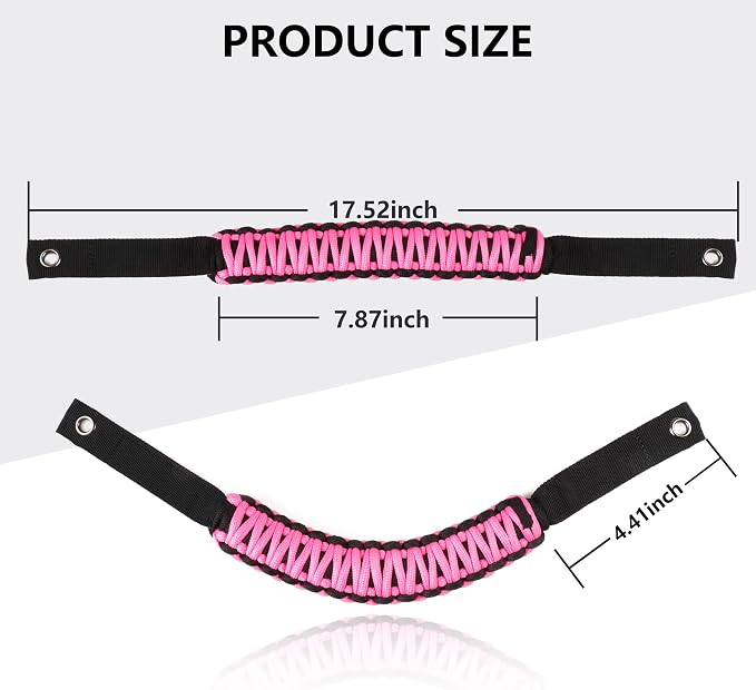 sukemichi Pink Grab Handles for 2021-2026 Ford Bronco 2/4 Door | Roll bar paracord grab handles,Fits Bronco hard & soft top,Off-road safety grip handle,Work with airbags,Not for Sport,4 Pack
