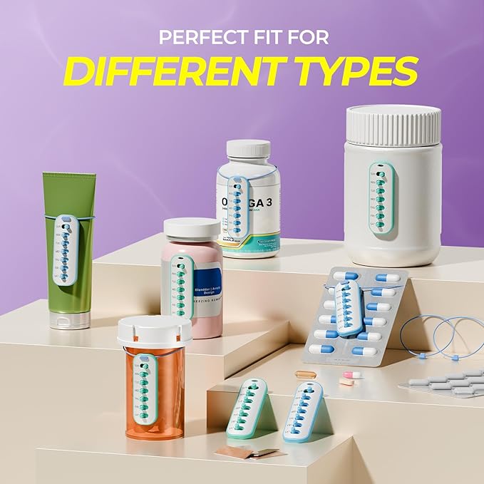 Odaro 6 Pack Pill Reminder, Lanyad or Sticker Pill Tracker, Work with Most Bottles, Reusable Medication Tracker Replacement of Vitamin Weekly (7 Day) Medicine Organizer