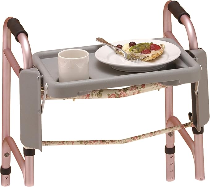 NOVA Folding Walker Tray Accessory – Flip-Up Walker Tray with 2 Cup Holders for Food, Drinks & Personal Items – No-Tool Installation – Easy Up/Down Mobility Tray for Standard Walkers