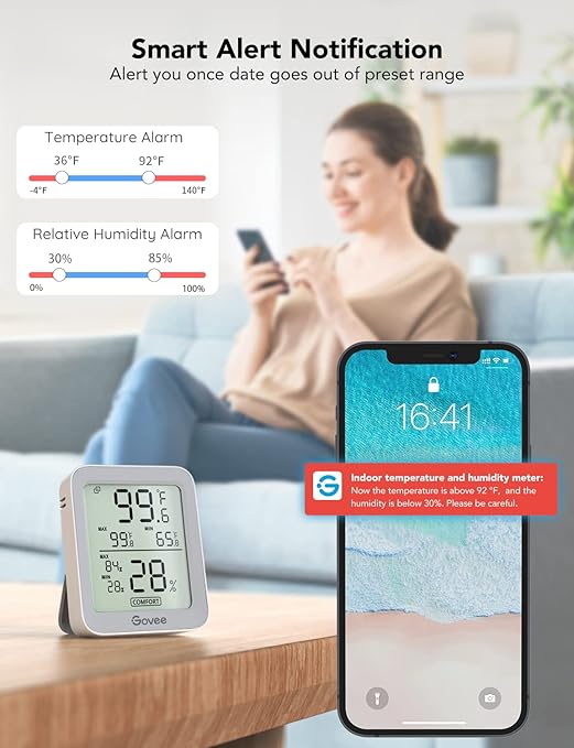 Govee Indoor Hygrometer Thermometer 3Pack H5075 with Bluetooth App Control | Room Temperature Humidity Meter, 164ft Remote Monitor, Smart Alerts, 2 Years Data Storage Export, for Bedroom Wine Cellar